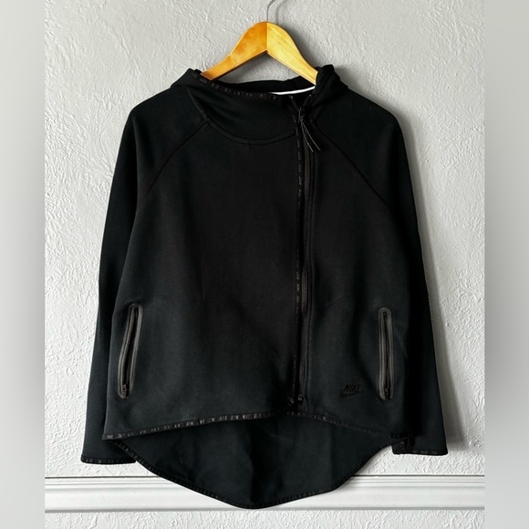 Nike Jackets & Blazers - Nike Black Asymmetrical Zip Hooded Jacket | Size S